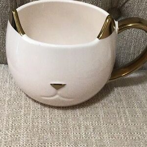Pinky Up White Ceramic Kitty Cat Mug Cup Gold Ears & Handle 12oz - “Chloe”